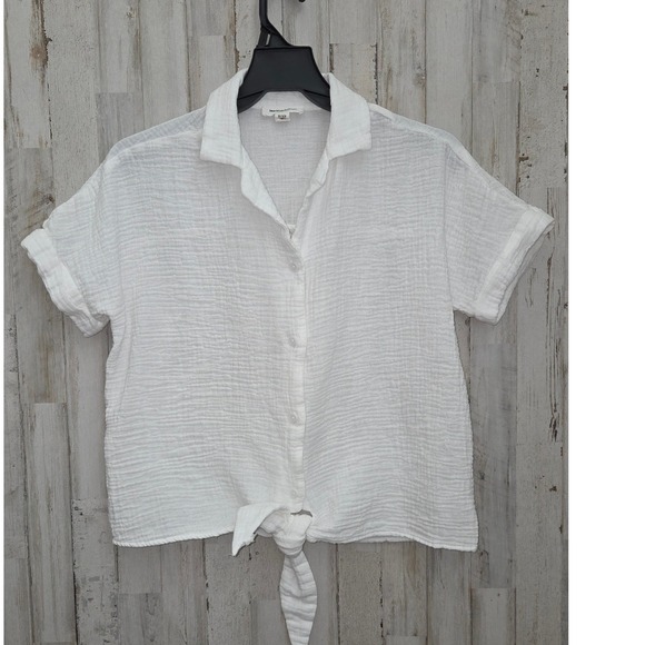 Beach Lunch Lounge Tops - Beach Lunch Lounge XS White Gauze Tie Front Shirt Top Crop Button Shirt Resort